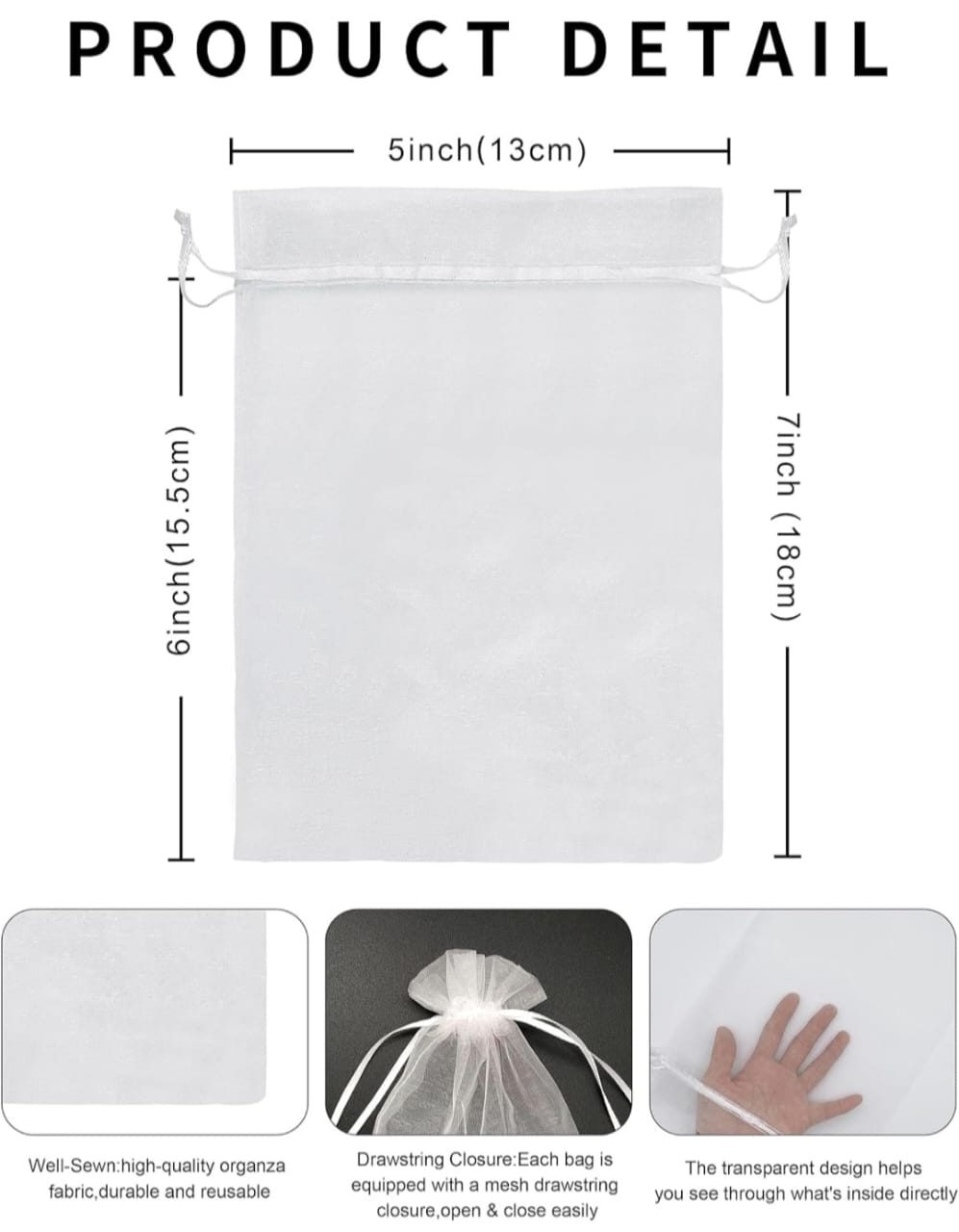5x7 inches Sheer Organza Bags, Mesh Drawstring Gift Bags
