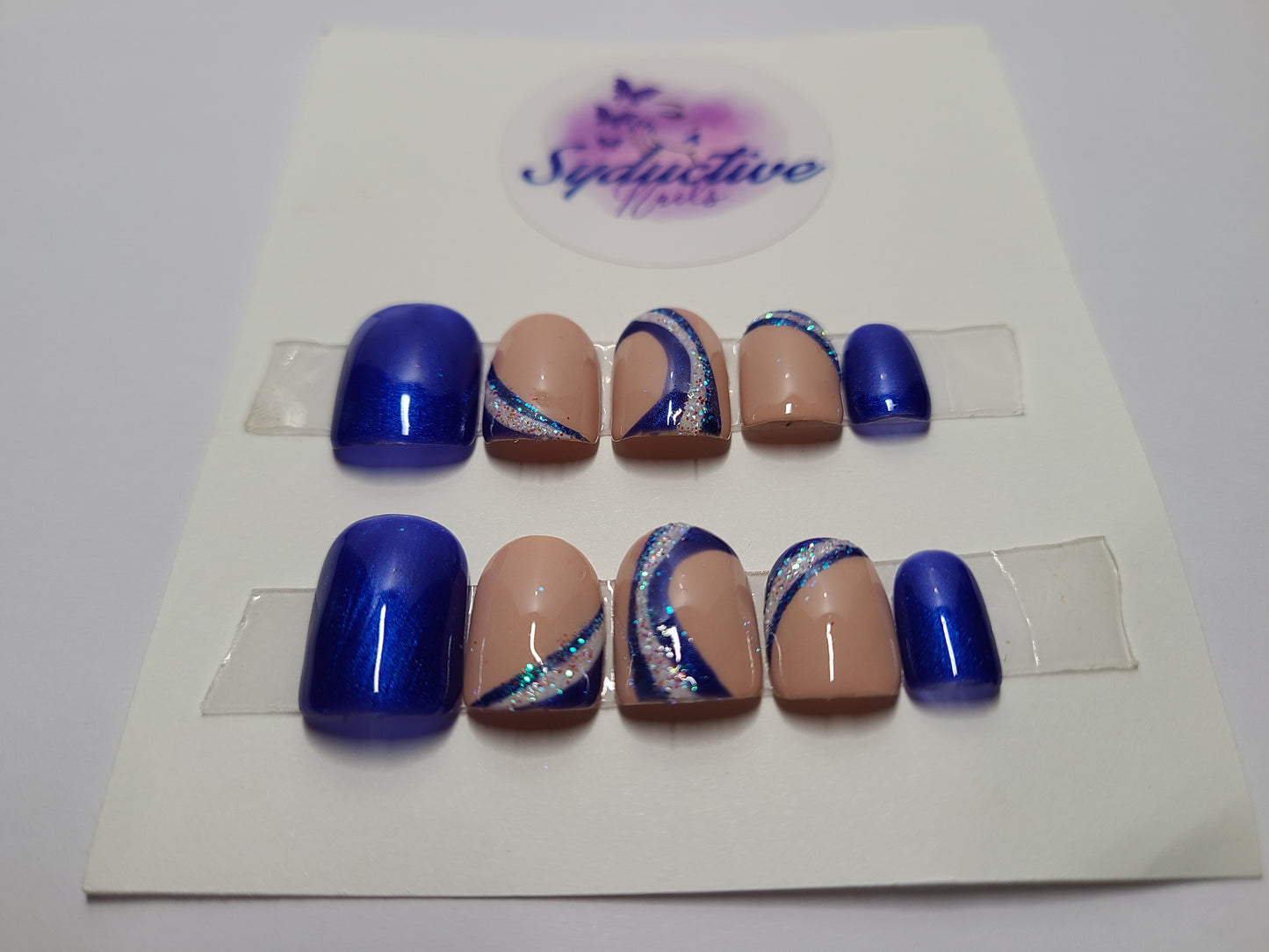 Royal blue with glitter. Short Square, (14 pieces) Press-On Nails including Prep Kit (PN000046)