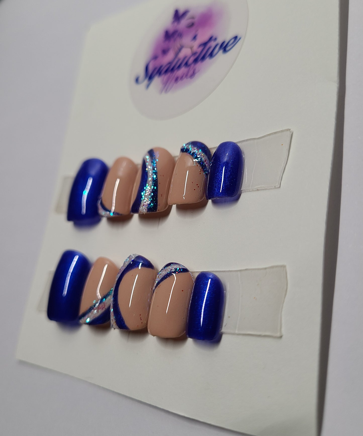 Royal blue with glitter. Short Square, (14 pieces) Press-On Nails including Prep Kit (PN000046)