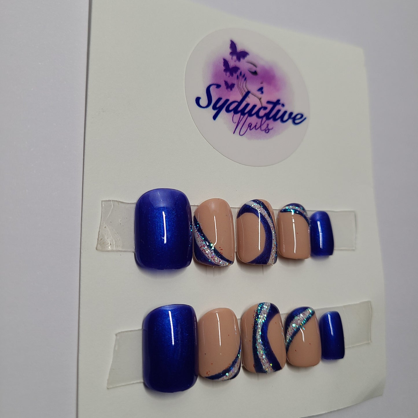 Royal blue with glitter. Short Square, (14 pieces) Press-On Nails including Prep Kit (PN000046)