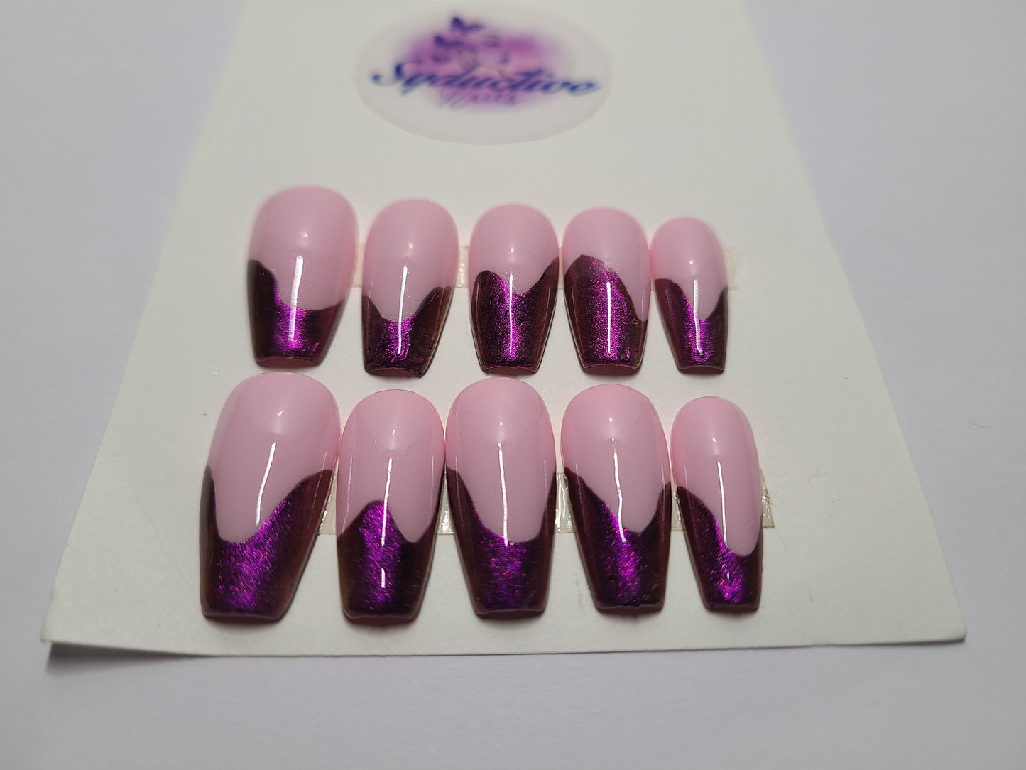 Purple chrome french nails. Medium Coffin,(14 pieces) Press-On Nails including Prep Kit (PN000064)