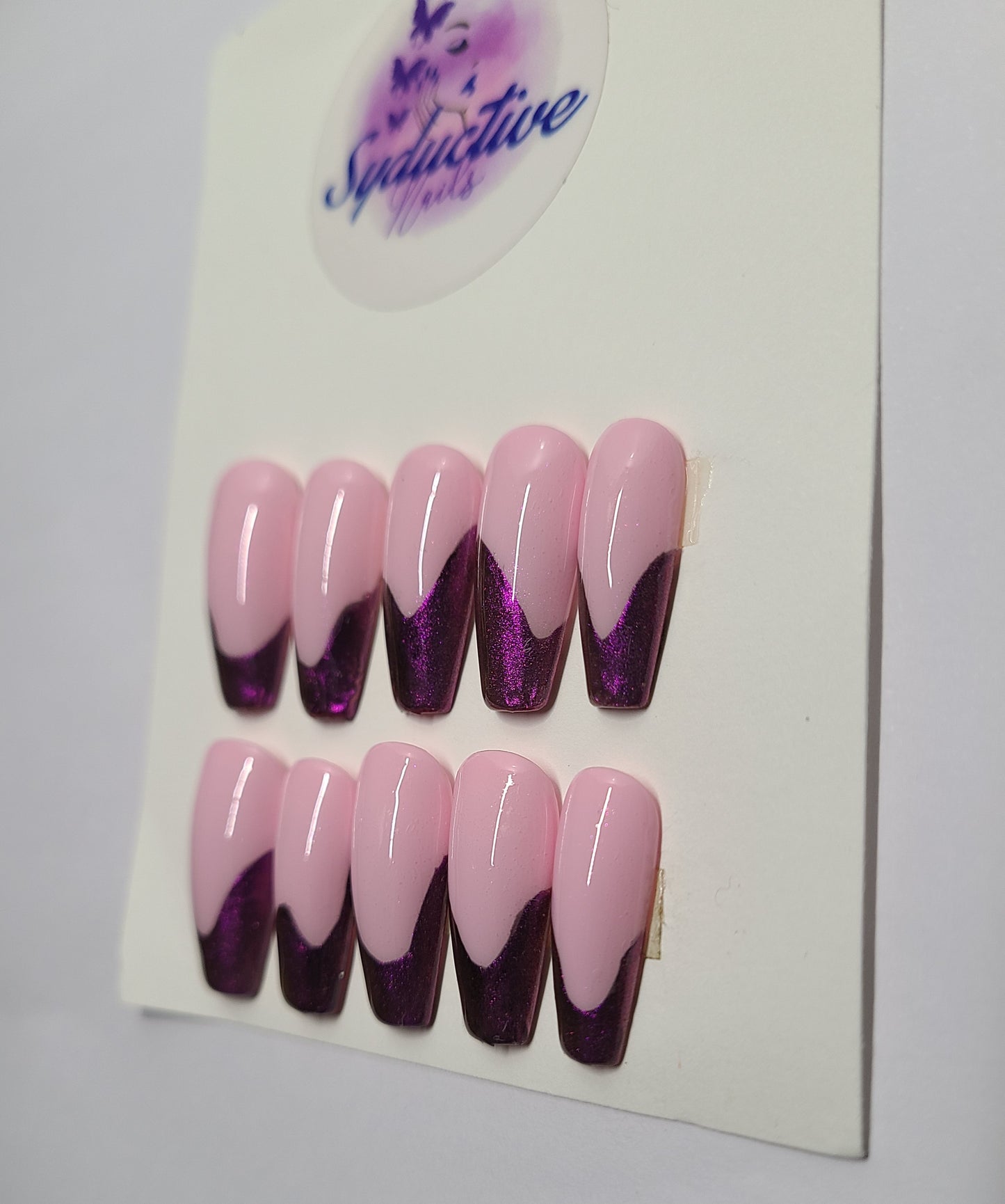 Purple chrome french nails. Medium Coffin,(14 pieces) Press-On Nails including Prep Kit (PN000064)