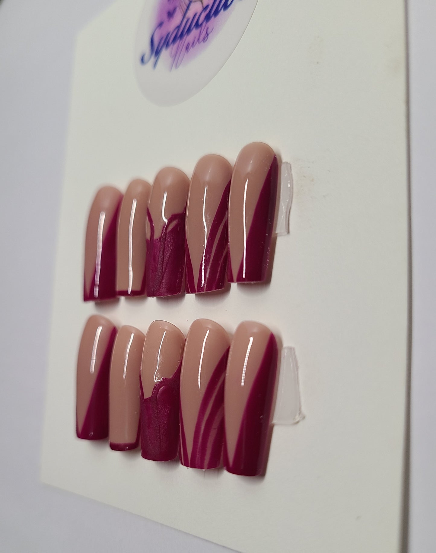 Dark pink multi-design nails. Medium Square, (14 pieces) Press-On Nails including Prep Kit (PN000076)