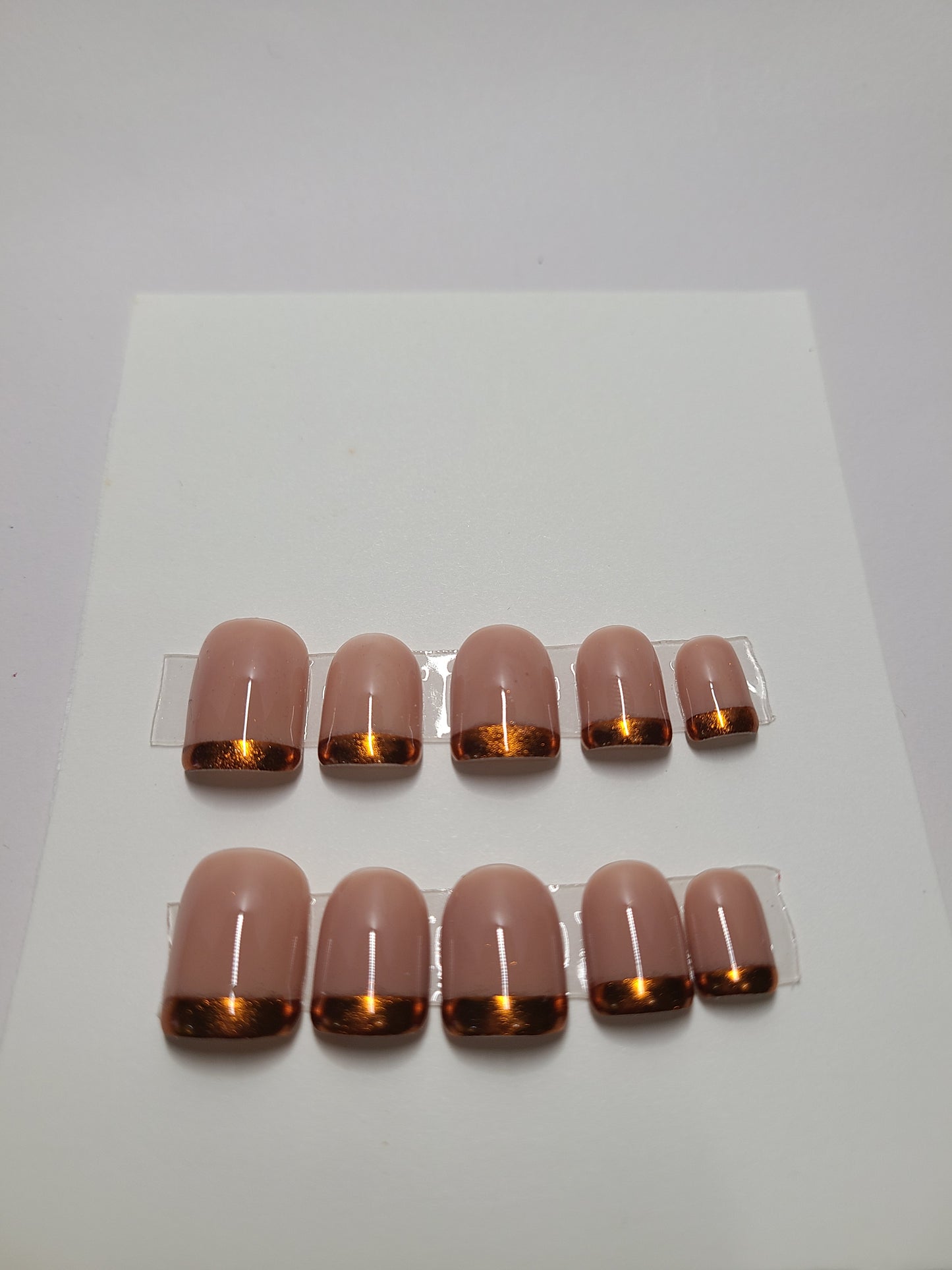 Nude with burnt orange chrome tips. Short square, (24 pieces) Press-On Nails including Prep Kit (PN000081)