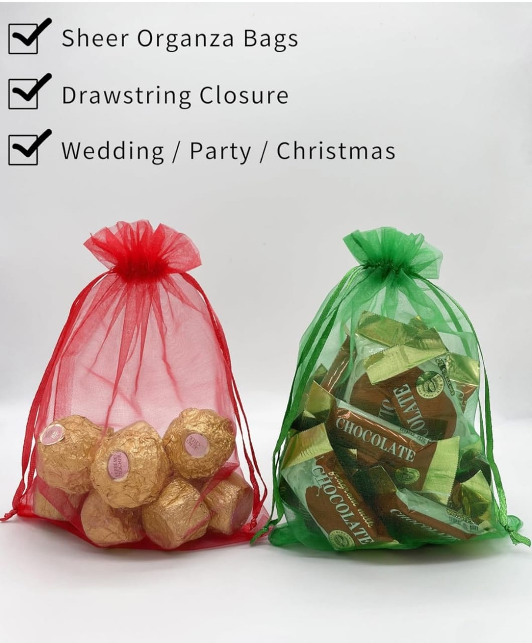 5x7 inches Sheer Organza Bags, Mesh Drawstring Gift Bags