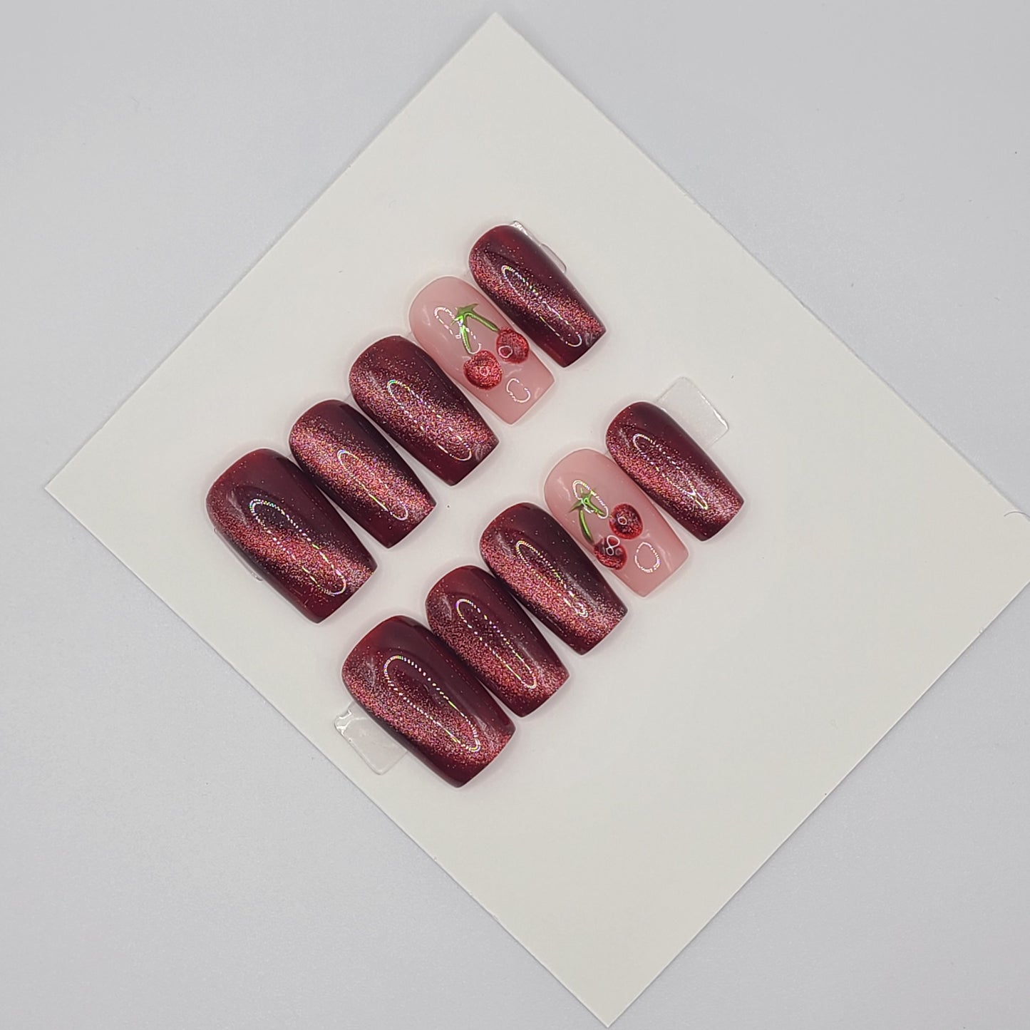 Cherry Ember Medium Square Press-On Nails