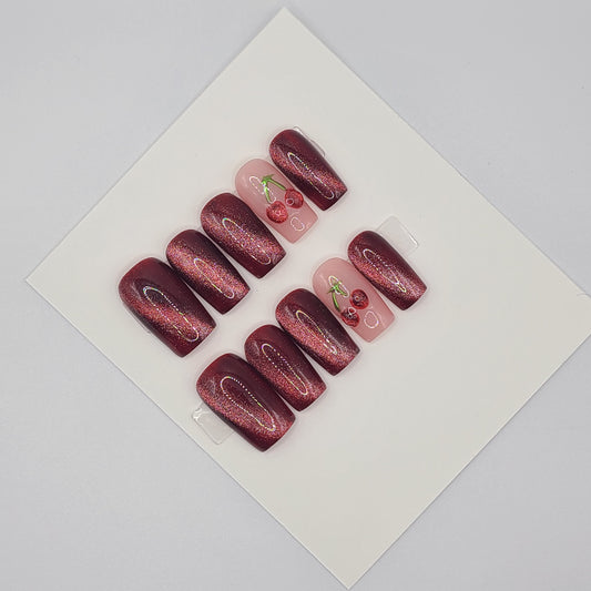 Cherry Ember Medium Square Press-On Nails