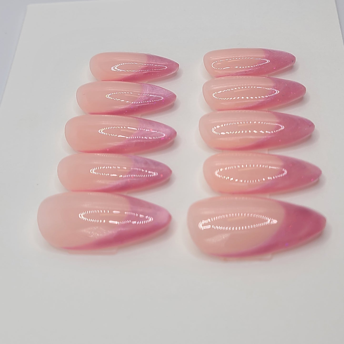 Pink Cat Eye French (16 pieces, Medium Almond Press-On Nails)