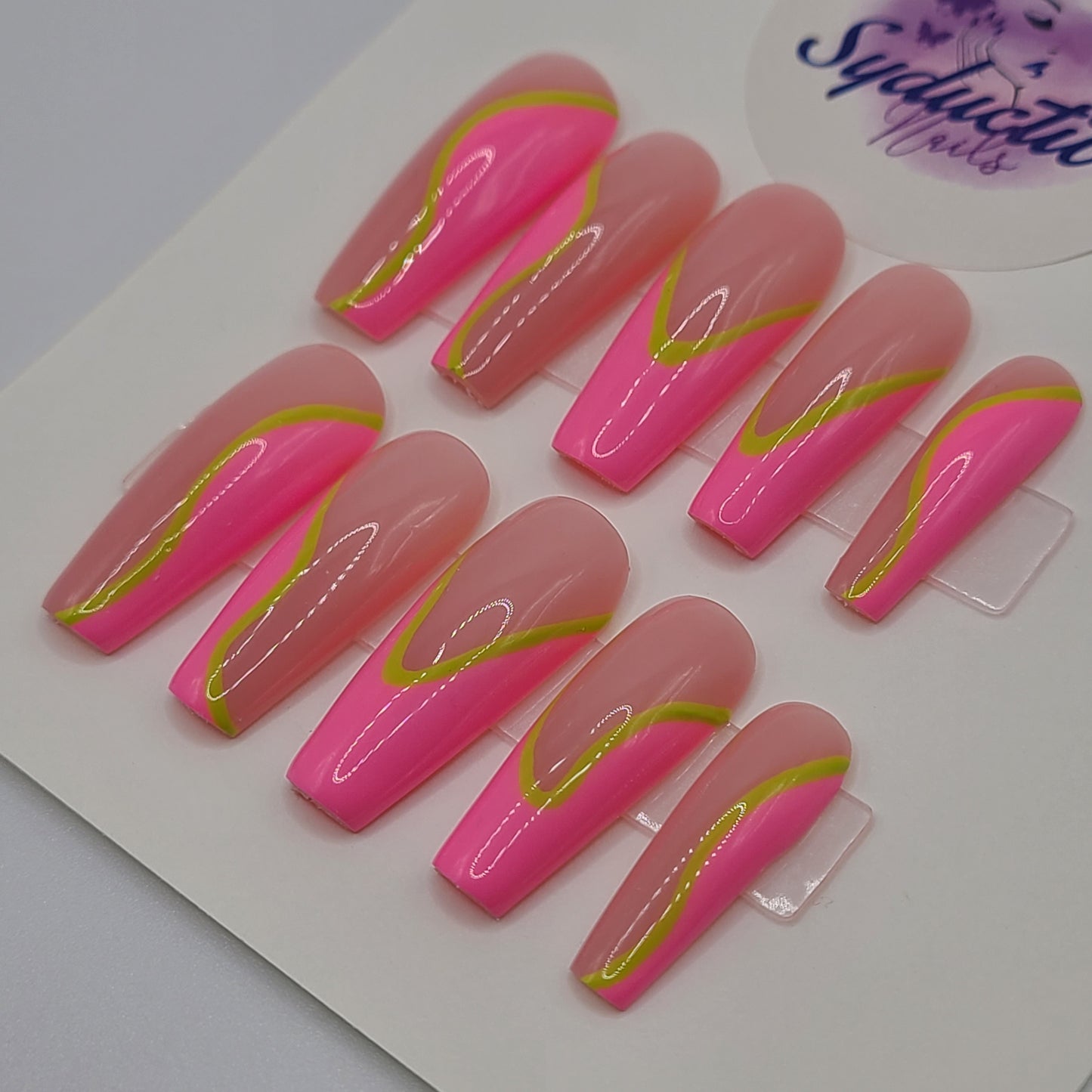 Neon Voltage Long Coffin Press-On Nails