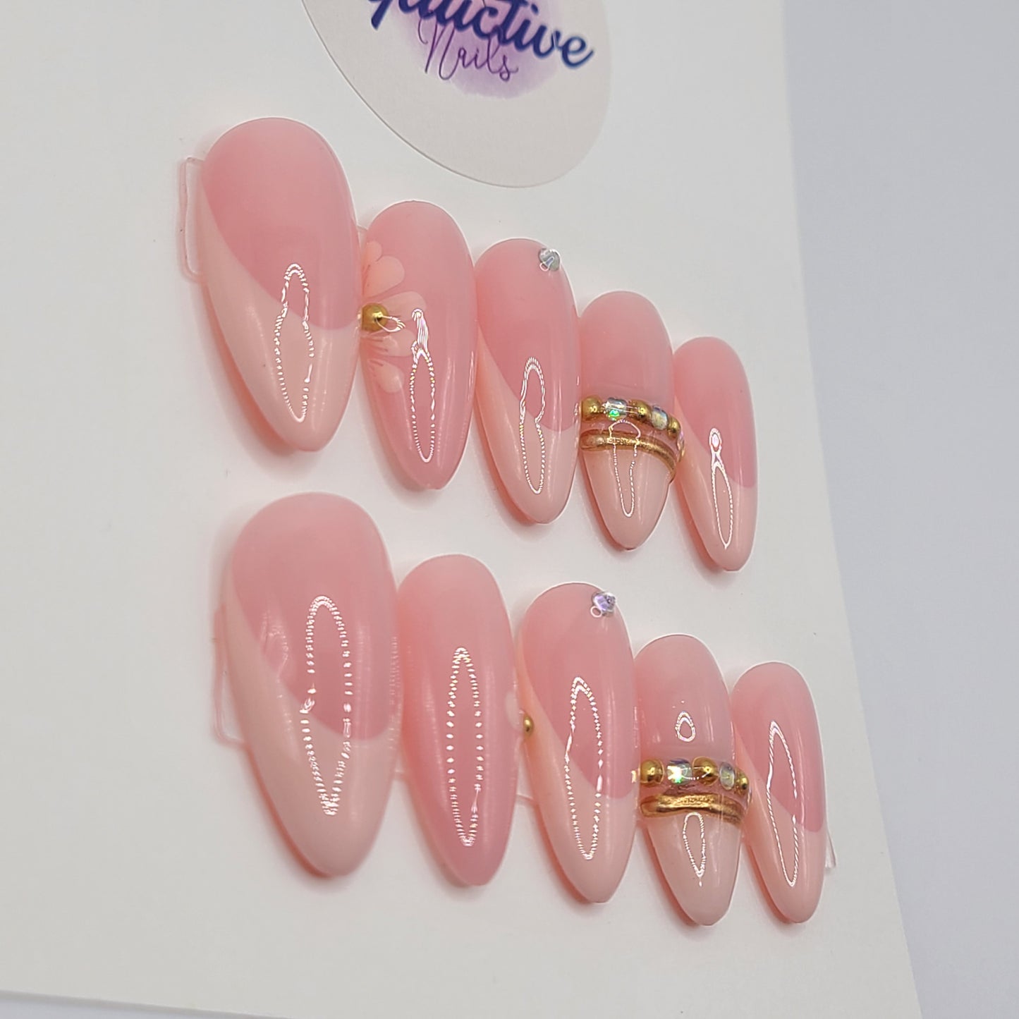 Golden Bloom Medium Almond Press-On Nails