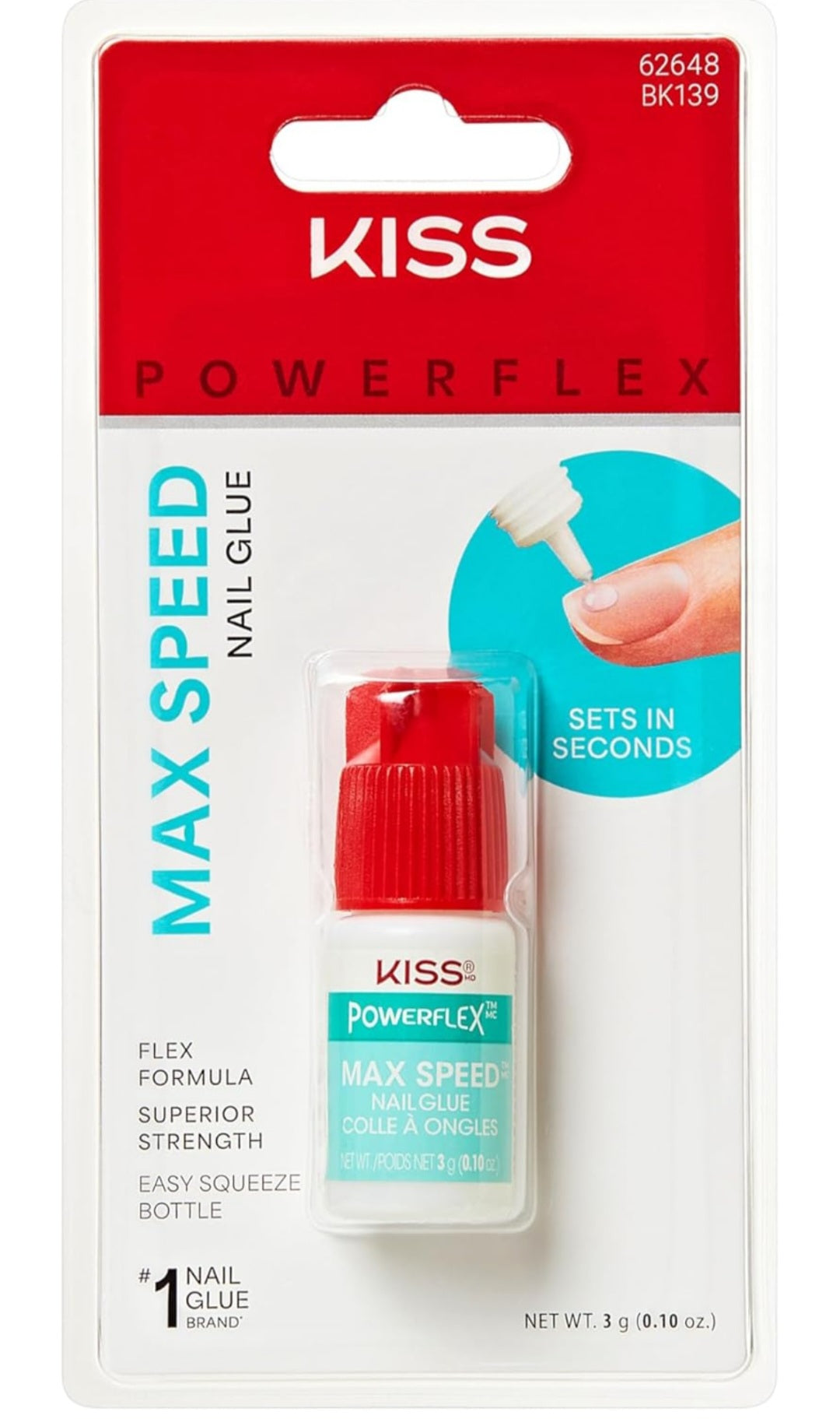 KISS PowerFlex Maximum Speed Nail Glue- Fast Drying Adhesive for Glue On Nails