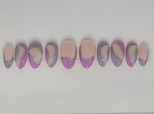 Amethyst Waves (14 pieces, Medium Almond Press on Nails)