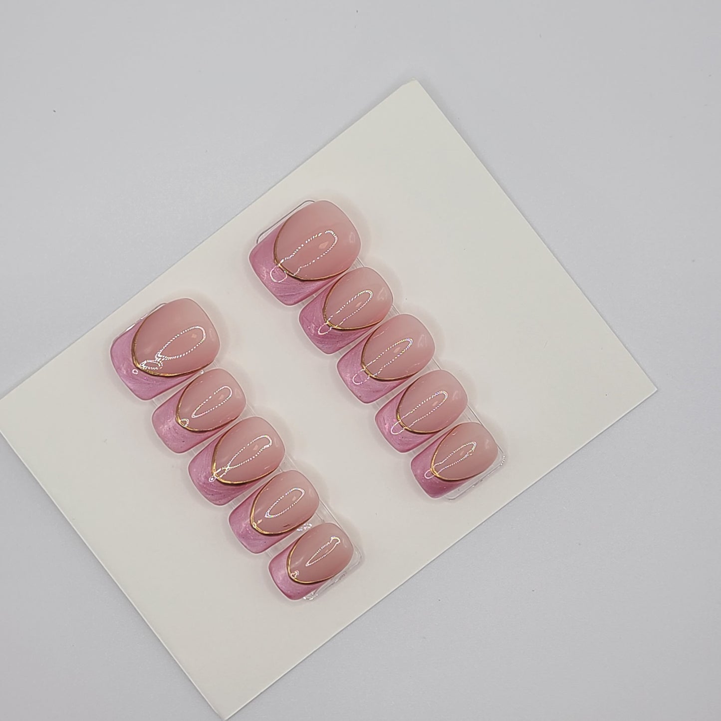 Gold Lined Pink French ( 10 pieces, Short Square Press-On Nails)