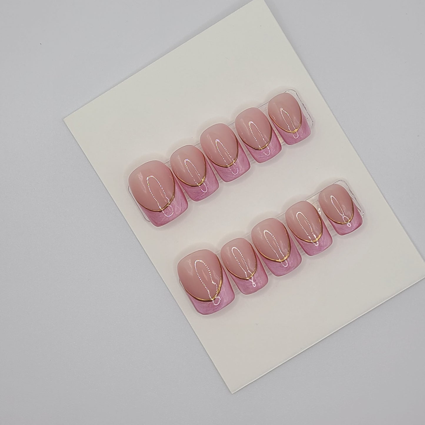 Gold Lined Pink French ( 10 pieces, Short Square Press-On Nails)
