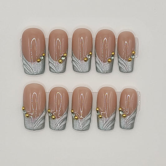 Emerald Luxe French (20 pieces, Medium Square Press-On Nails)
