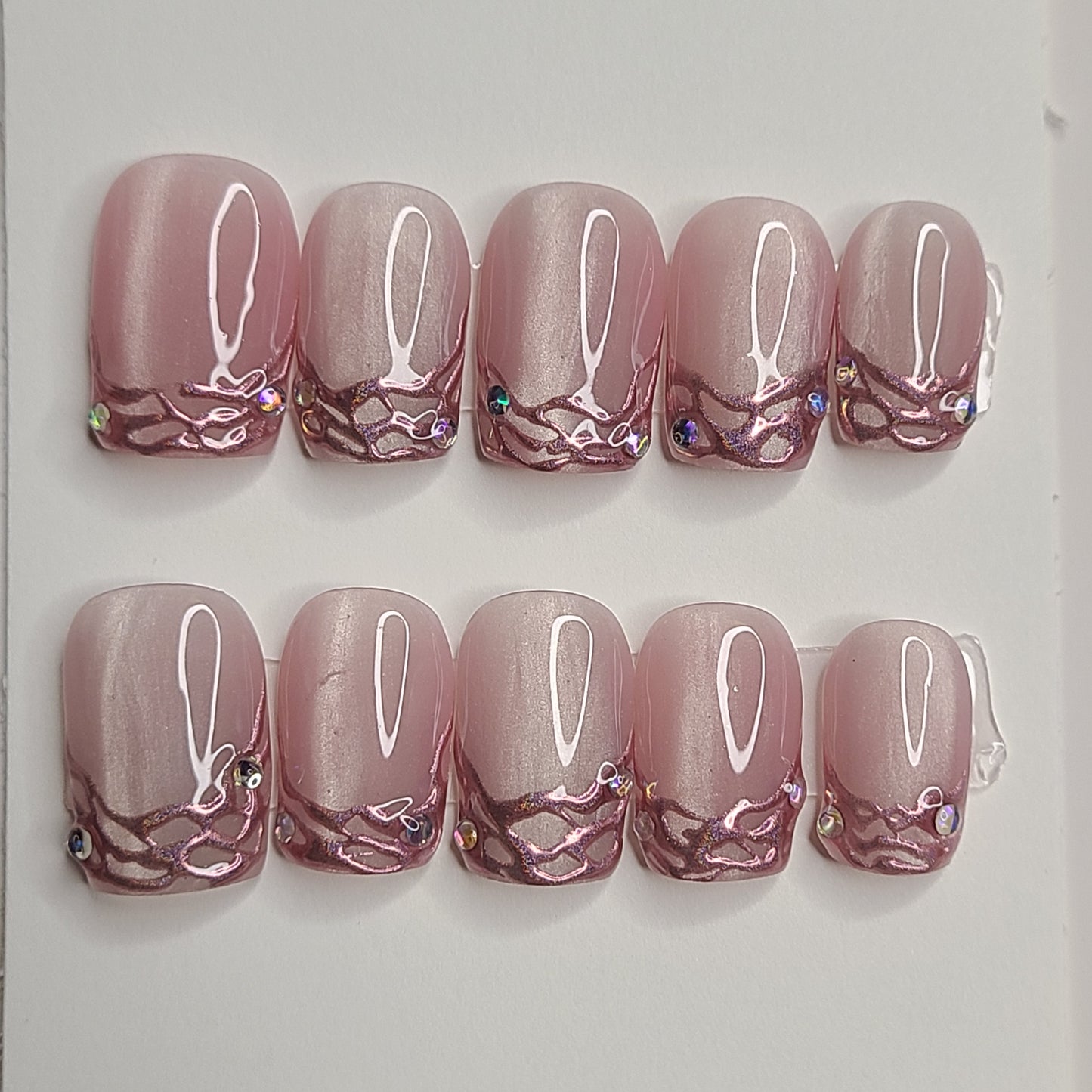Diamond Blush Tips Short Square Press-On Nails