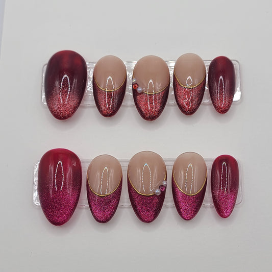 Berry Flame (10 Pieces) Medium Almond Press On Nails)