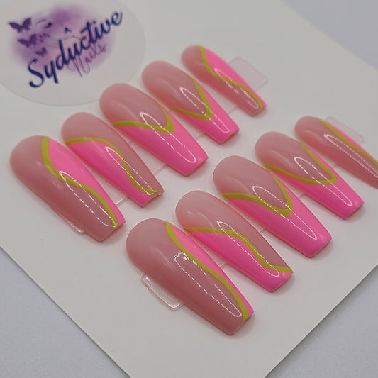 Neon Voltage Long Coffin Press-On Nails
