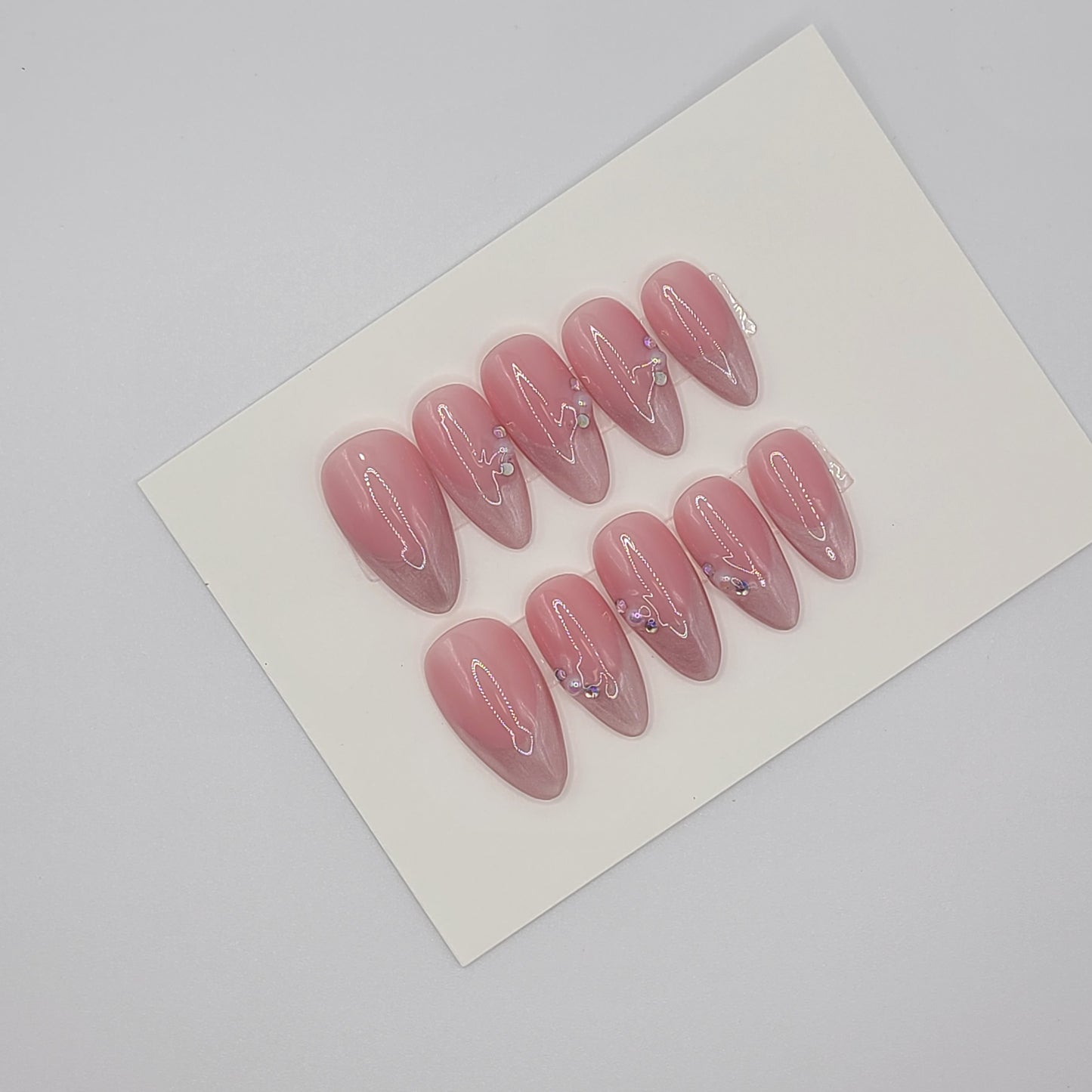 Rosé Crystal French (10 pieces, Medium Almond Press-On Nails)