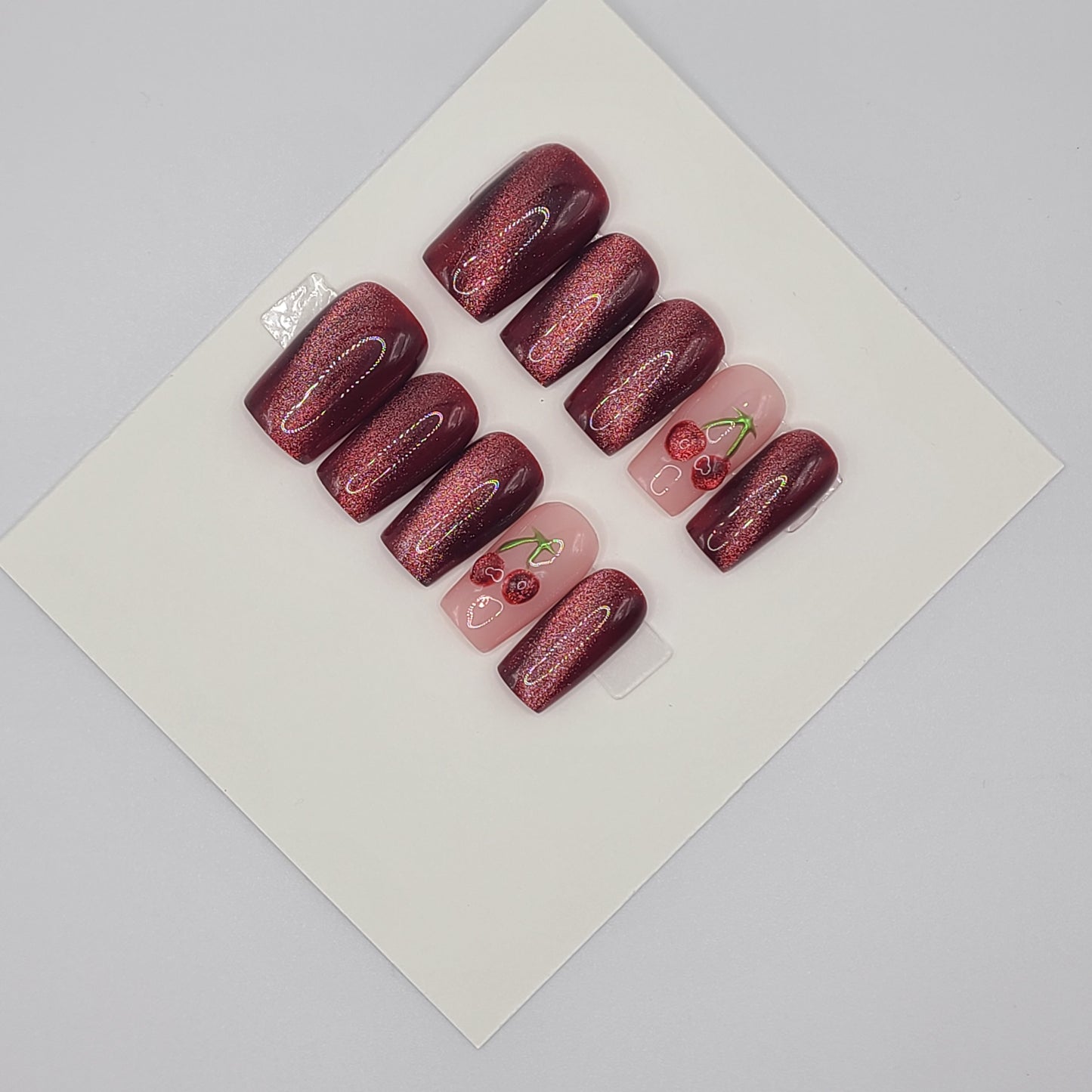 Cherry Ember Medium Square Press-On Nails