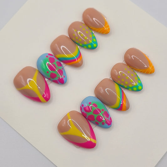 Rainbow Riot Short Almond Press-On Nails