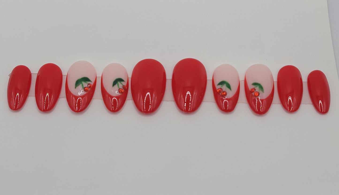 Cherry Kiss (10 pieces, Medium Almond Press on Nails)
