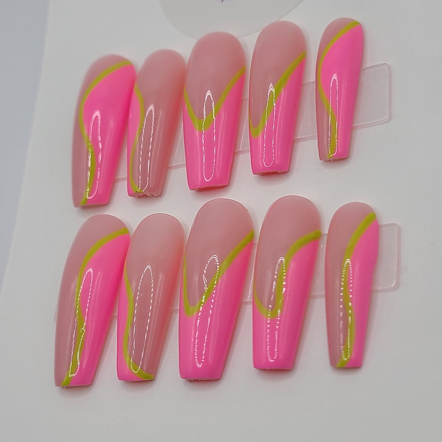 Neon Voltage Long Coffin Press-On Nails