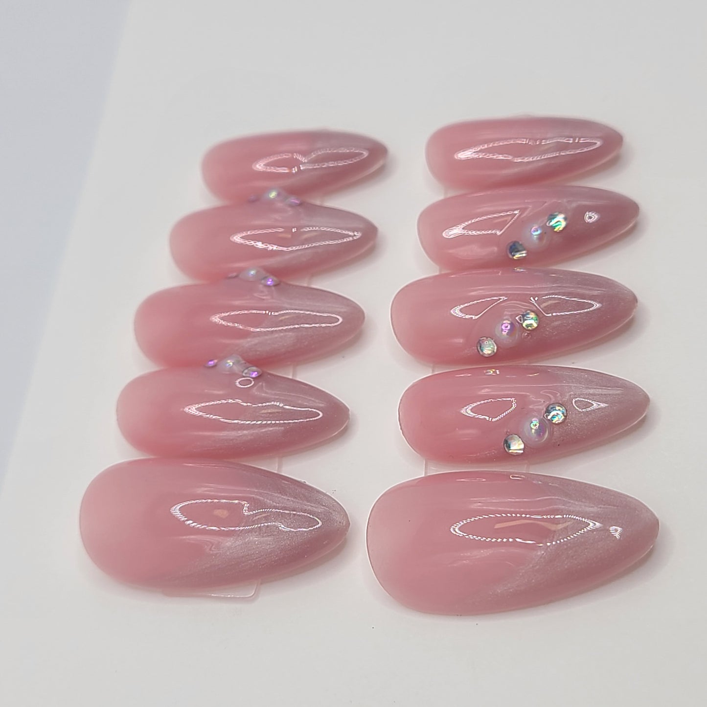 Rosé Crystal French (10 pieces, Medium Almond Press-On Nails)