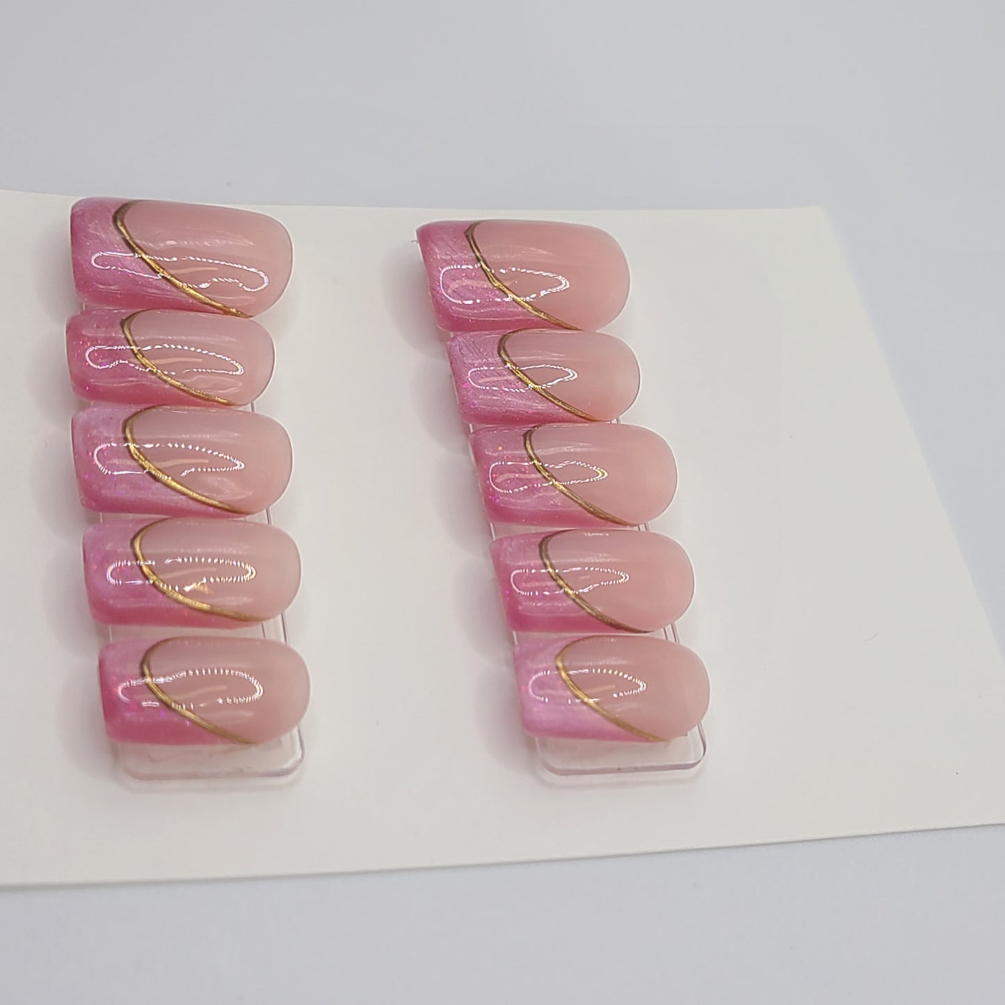 Gold Lined Pink French ( 10 pieces, Short Square Press-On Nails)