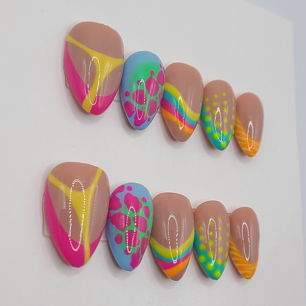Rainbow Riot Short Almond Press-On Nails