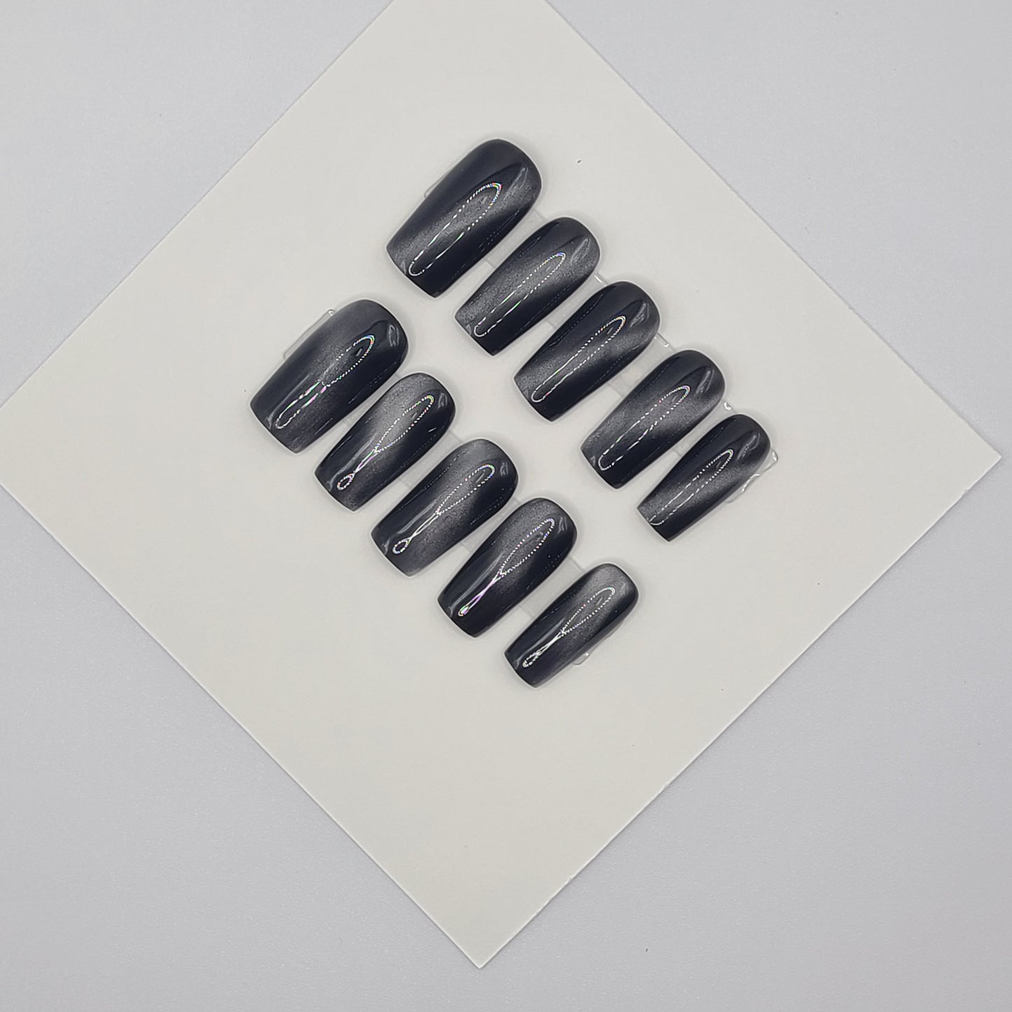 Midnight Cat Eye (20 pieces, Medium Square Press-On Nails)