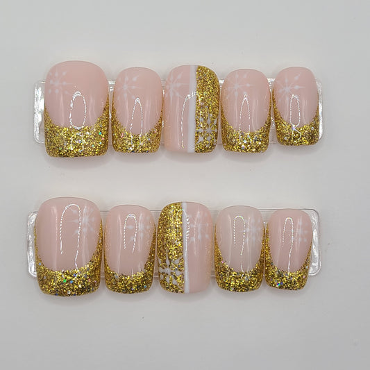 Golden Snow Luxe – Gold Glitter Christmas (10 Piece Press-On Nails)
