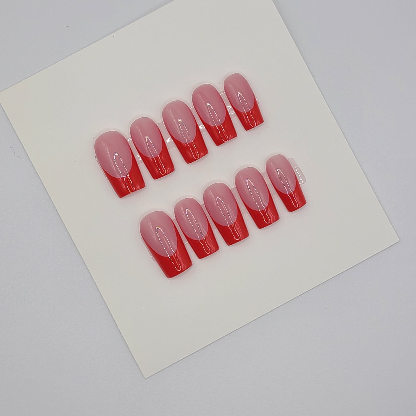 Rosy Red Classic French (20 pieces, Medium Square Press-On Nails)