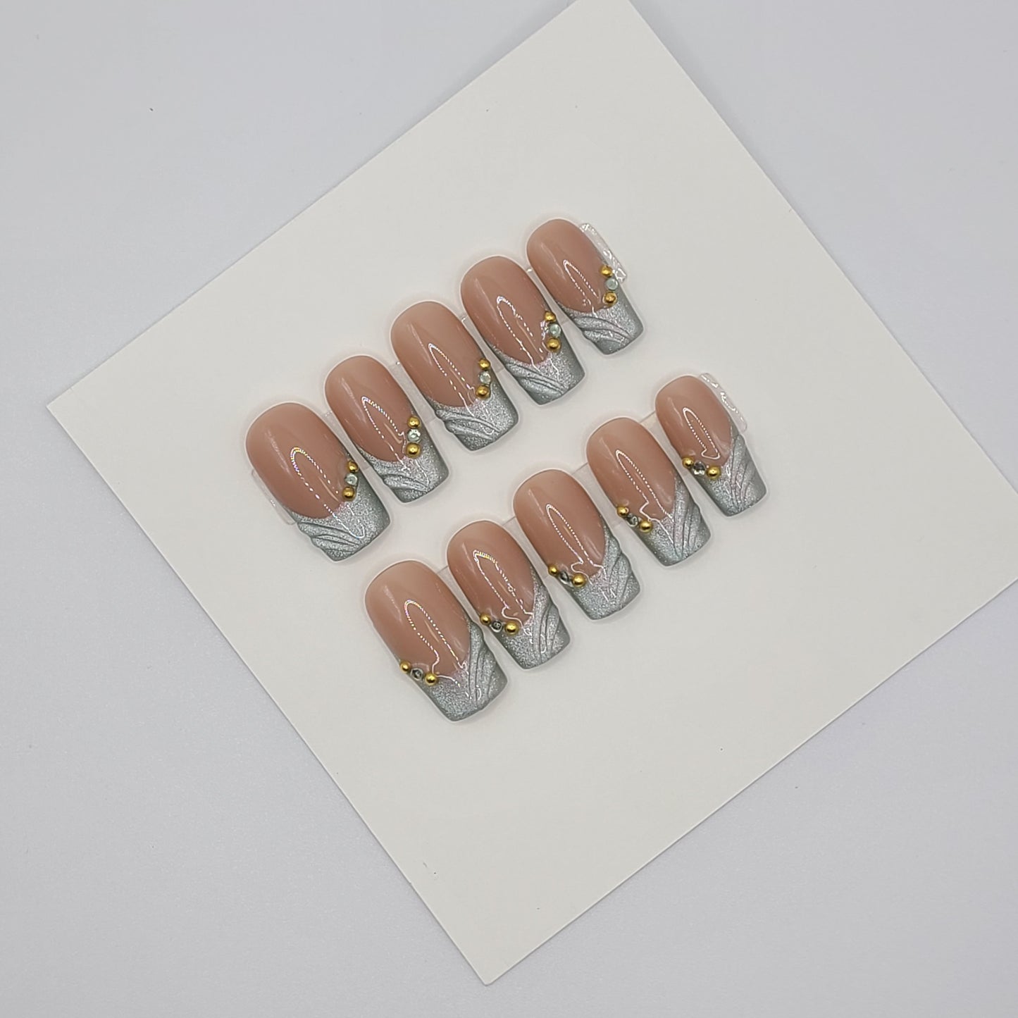 Emerald Luxe French (20 pieces, Medium Square Press-On Nails)