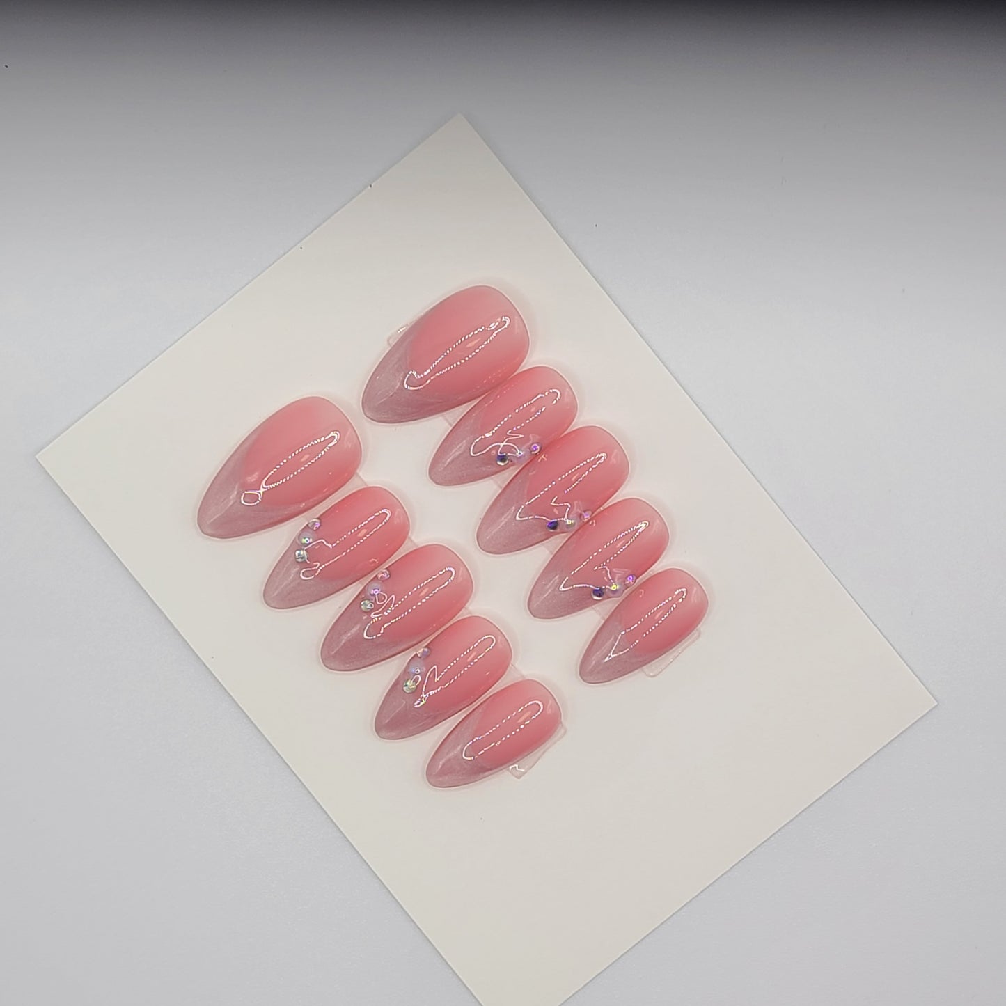 Rosé Crystal French (10 pieces, Medium Almond Press-On Nails)