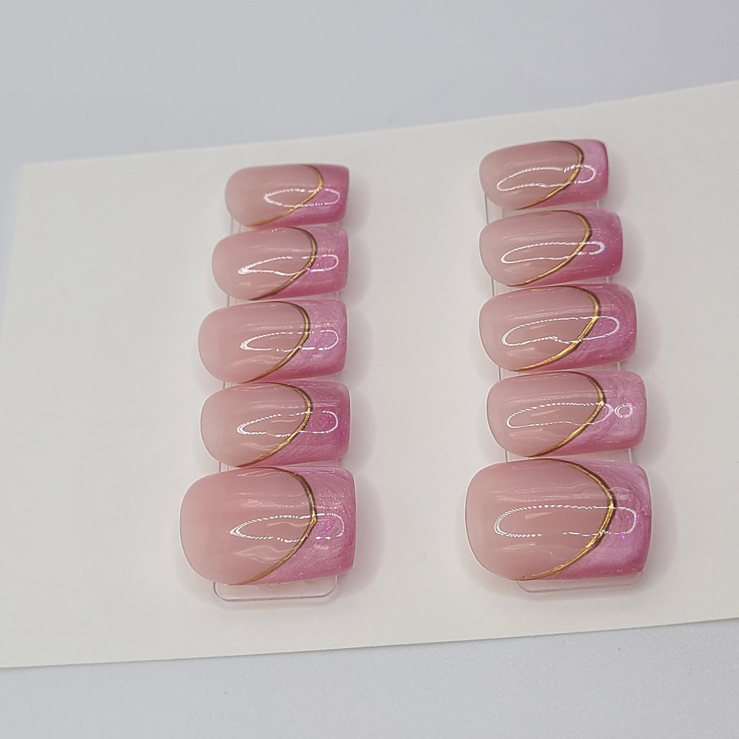 Gold Lined Pink French ( 10 pieces, Short Square Press-On Nails)