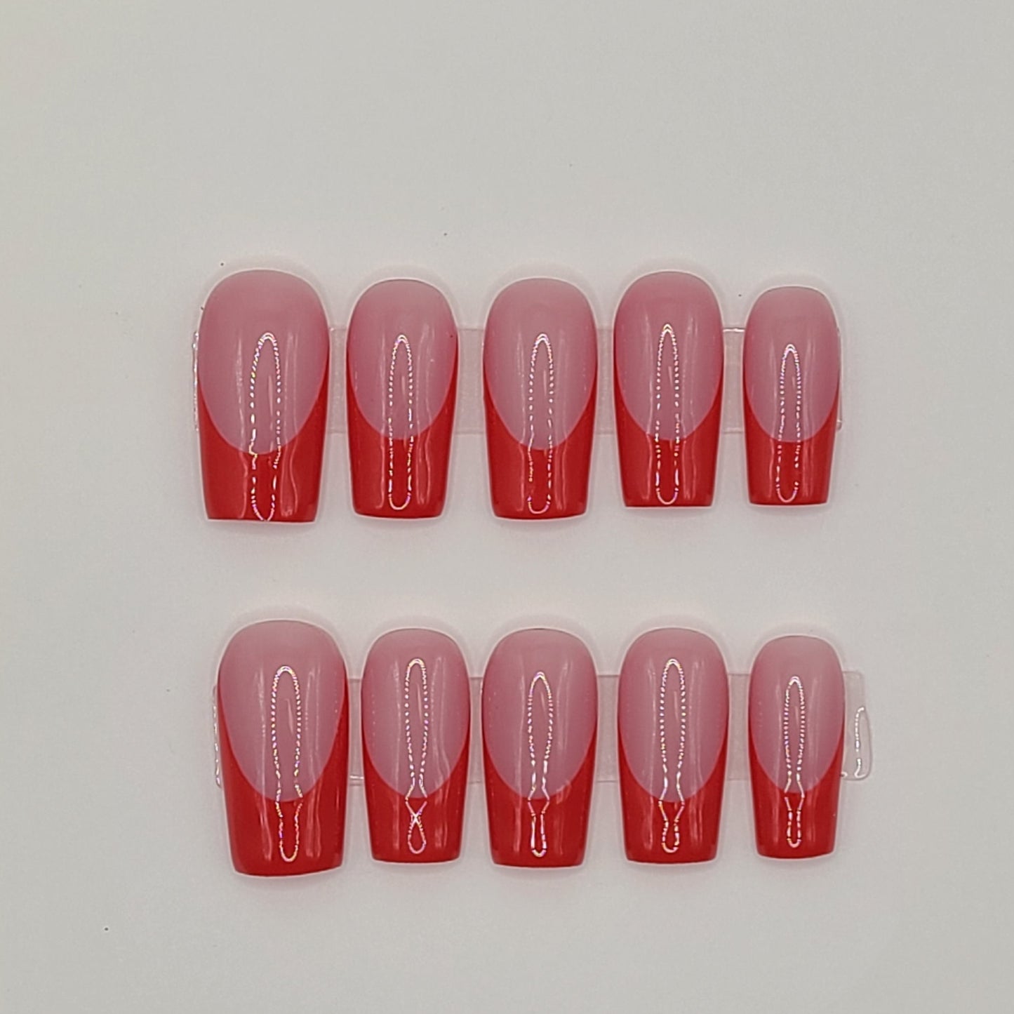 Rosy Red Classic French (20 pieces, Medium Square Press-On Nails)
