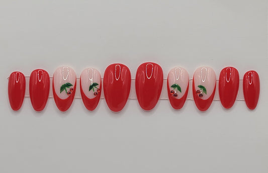 Cherry Kiss (10 pieces, Medium Almond Press on Nails)