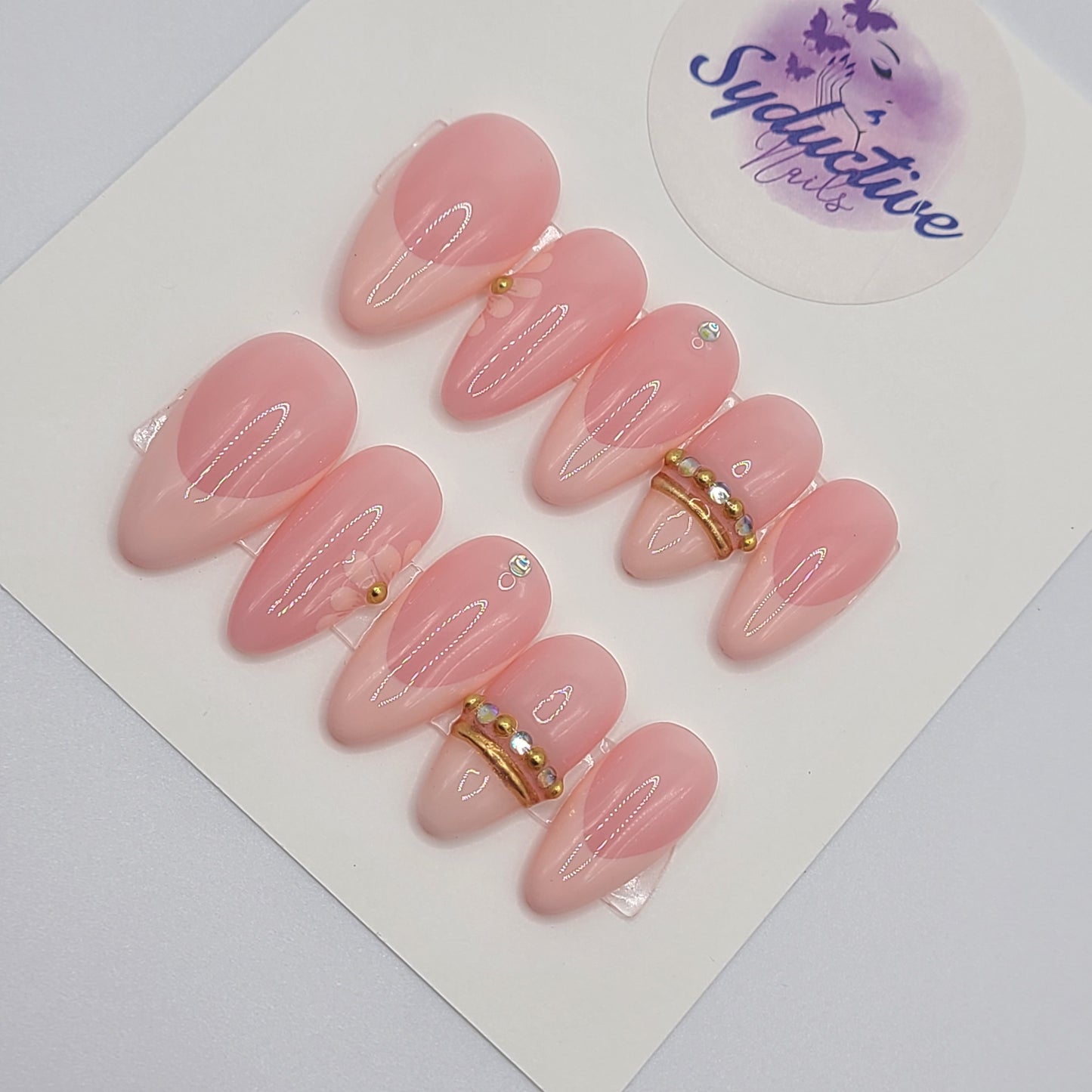 Golden Bloom Medium Almond Press-On Nails