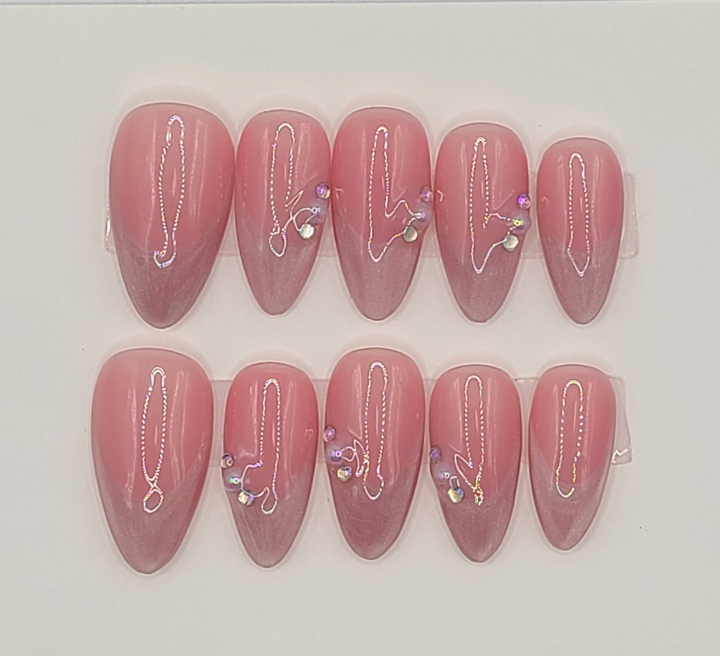 Rosé Crystal French (10 pieces, Medium Almond Press-On Nails)