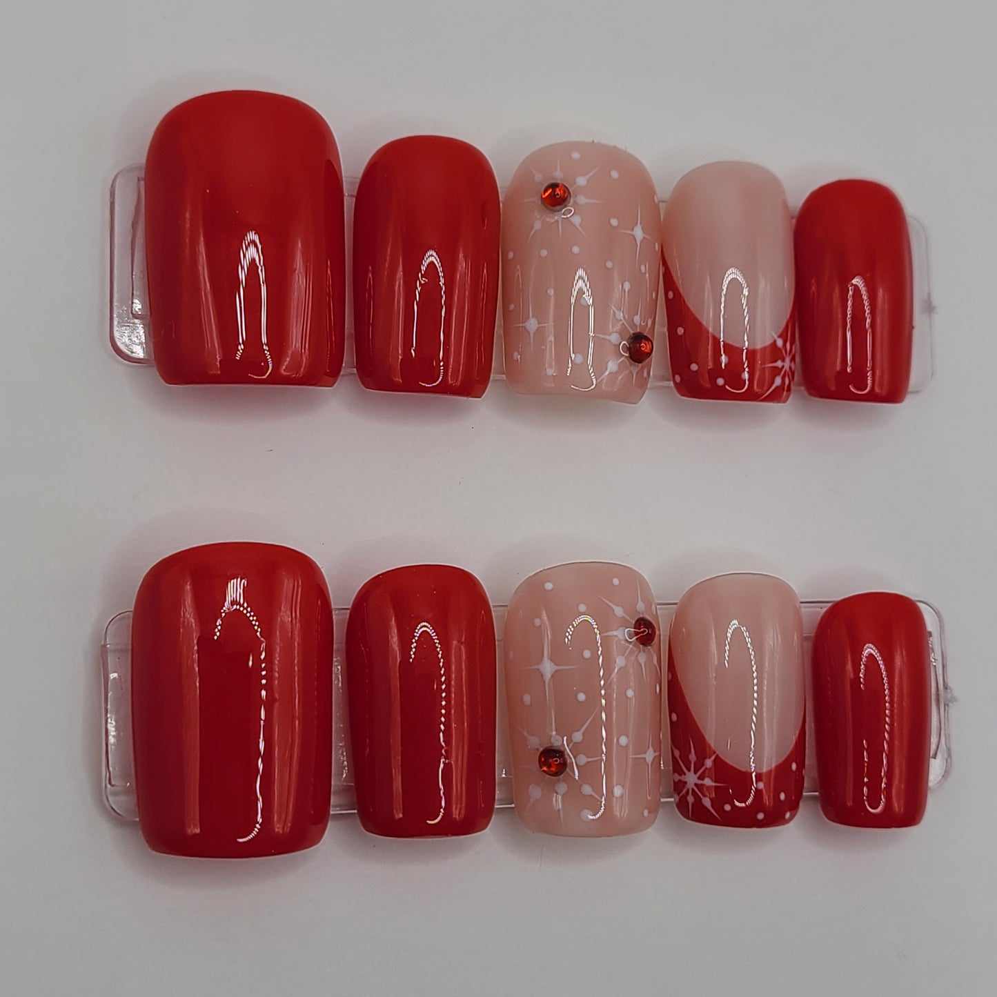 Crimson Snow Glow – Red with Snowflake Christmas (10 Piece Press-On Nails)