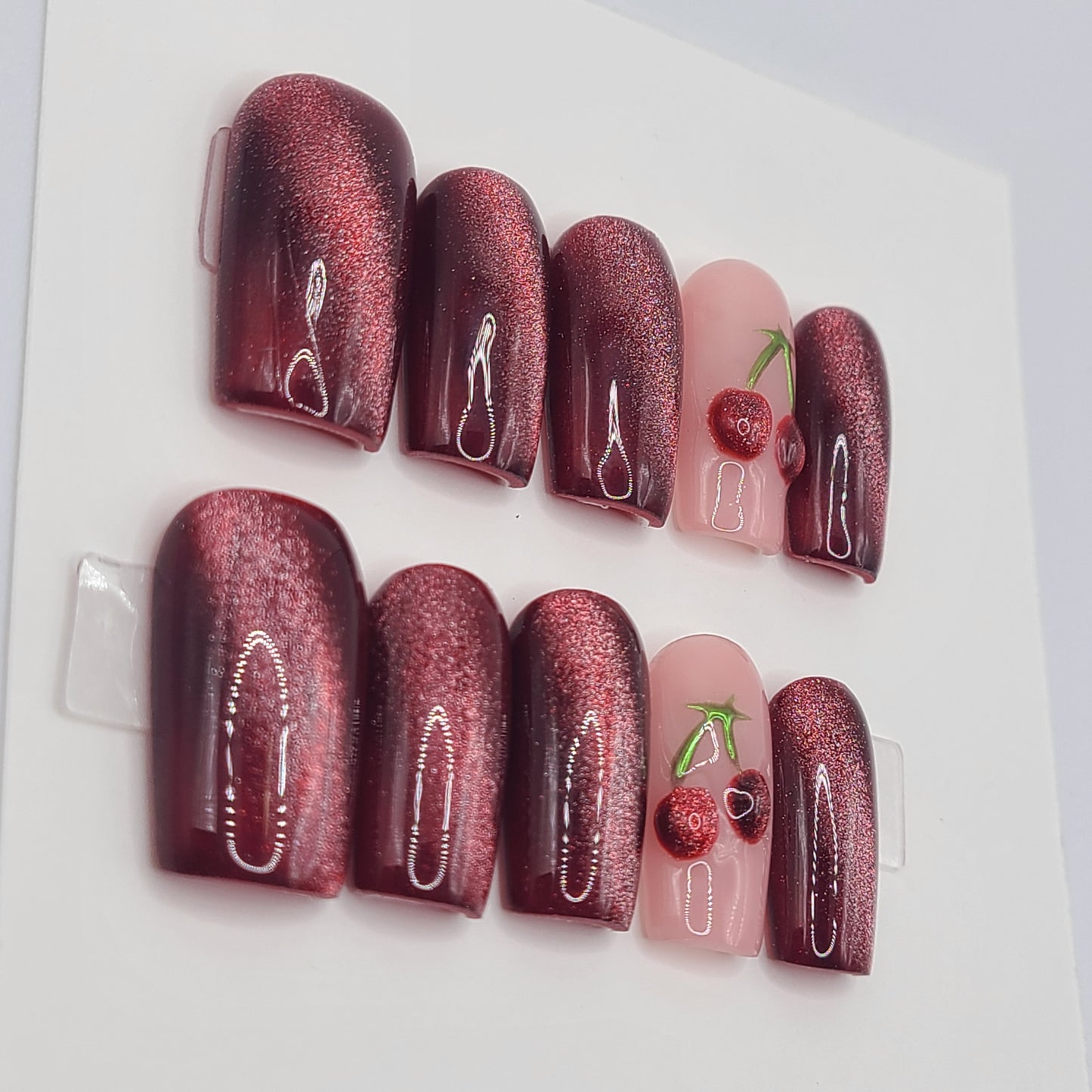 Cherry Ember Medium Square Press-On Nails