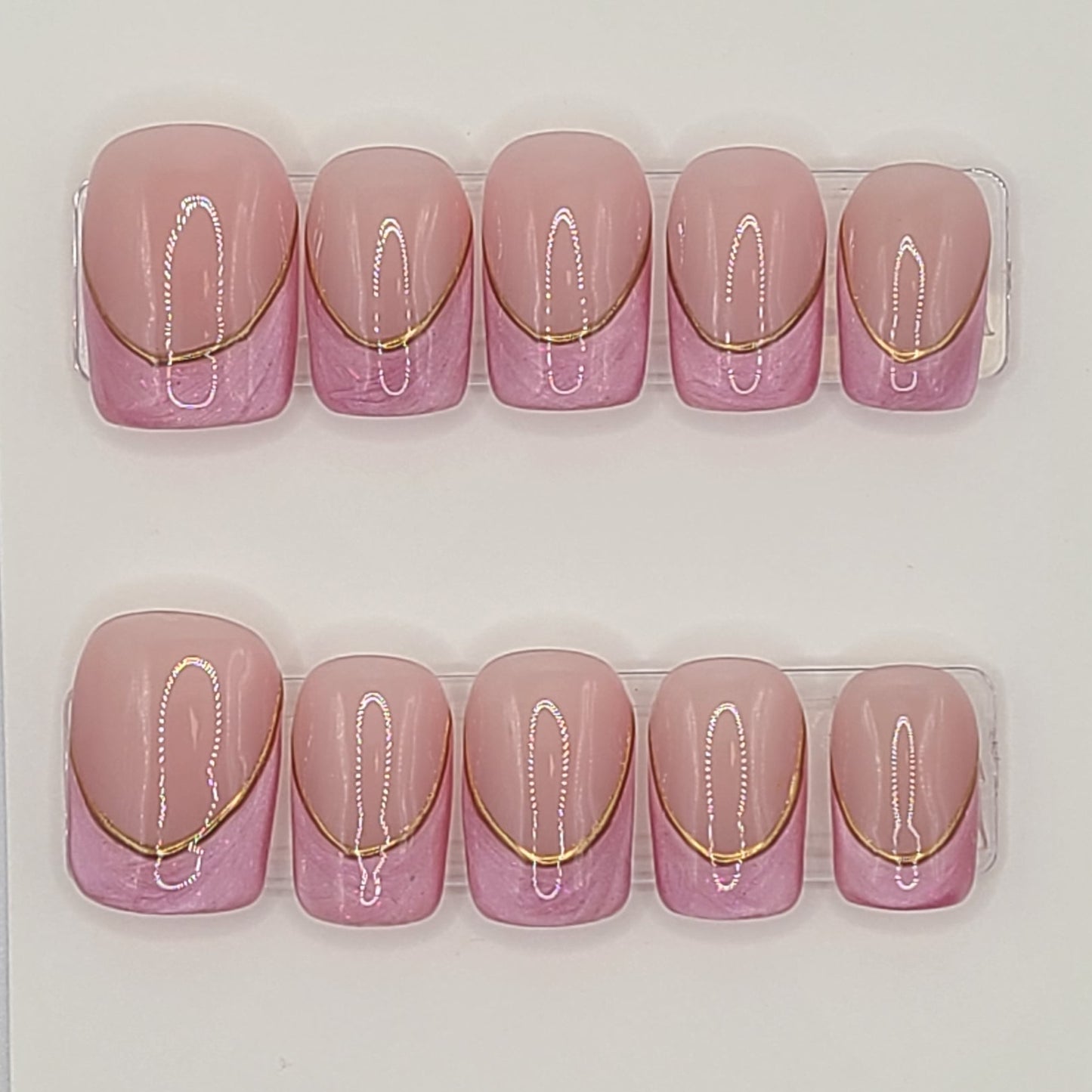 Gold Lined Pink French ( 10 pieces, Short Square Press-On Nails)