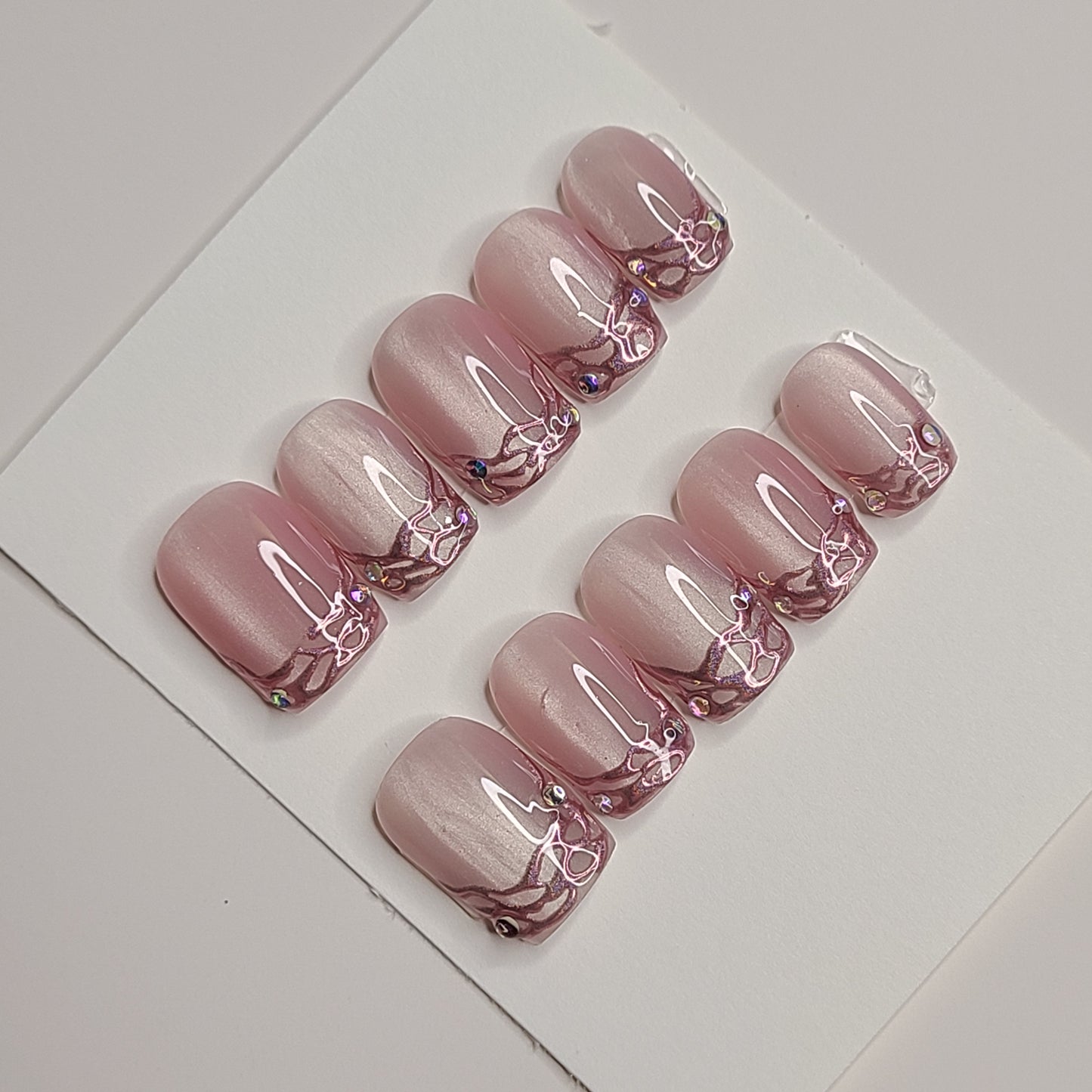 Diamond Blush Tips Short Square Press-On Nails