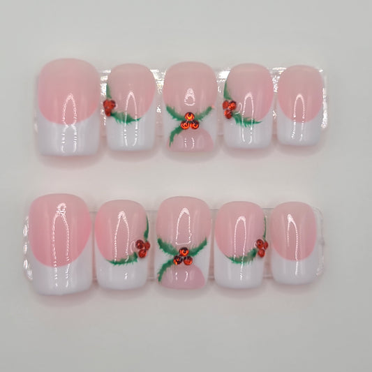 White Mistletoe Chic – Minimal Christmas (10 Piece Press-On Nails)