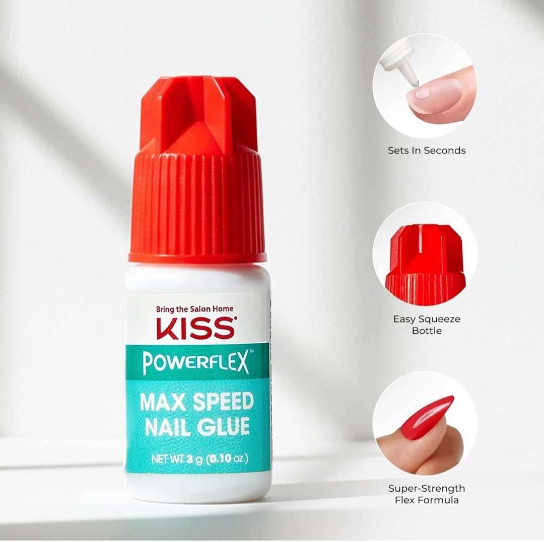 KISS PowerFlex Maximum Speed Nail Glue- Fast Drying Adhesive for Glue On Nails