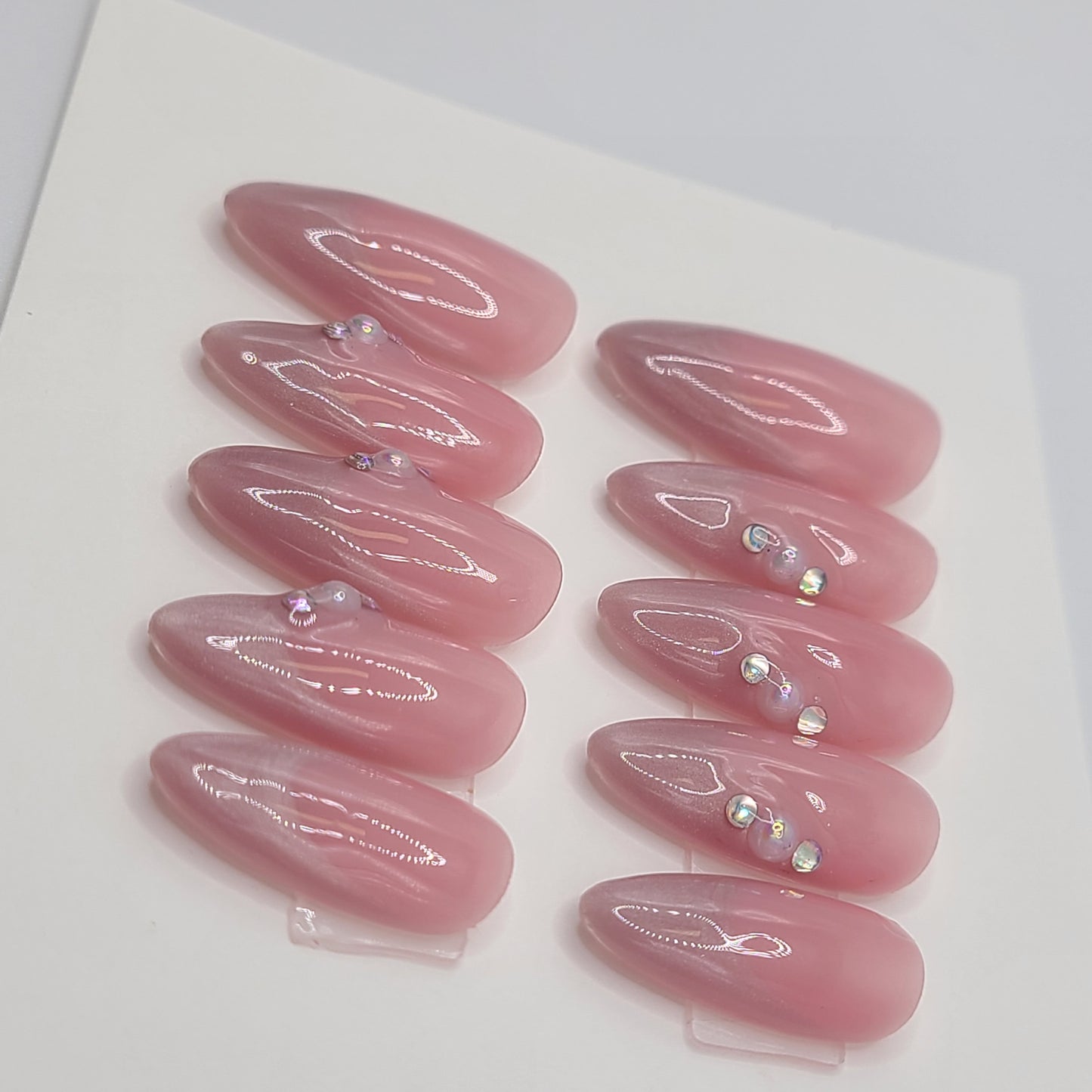 Rosé Crystal French (10 pieces, Medium Almond Press-On Nails)