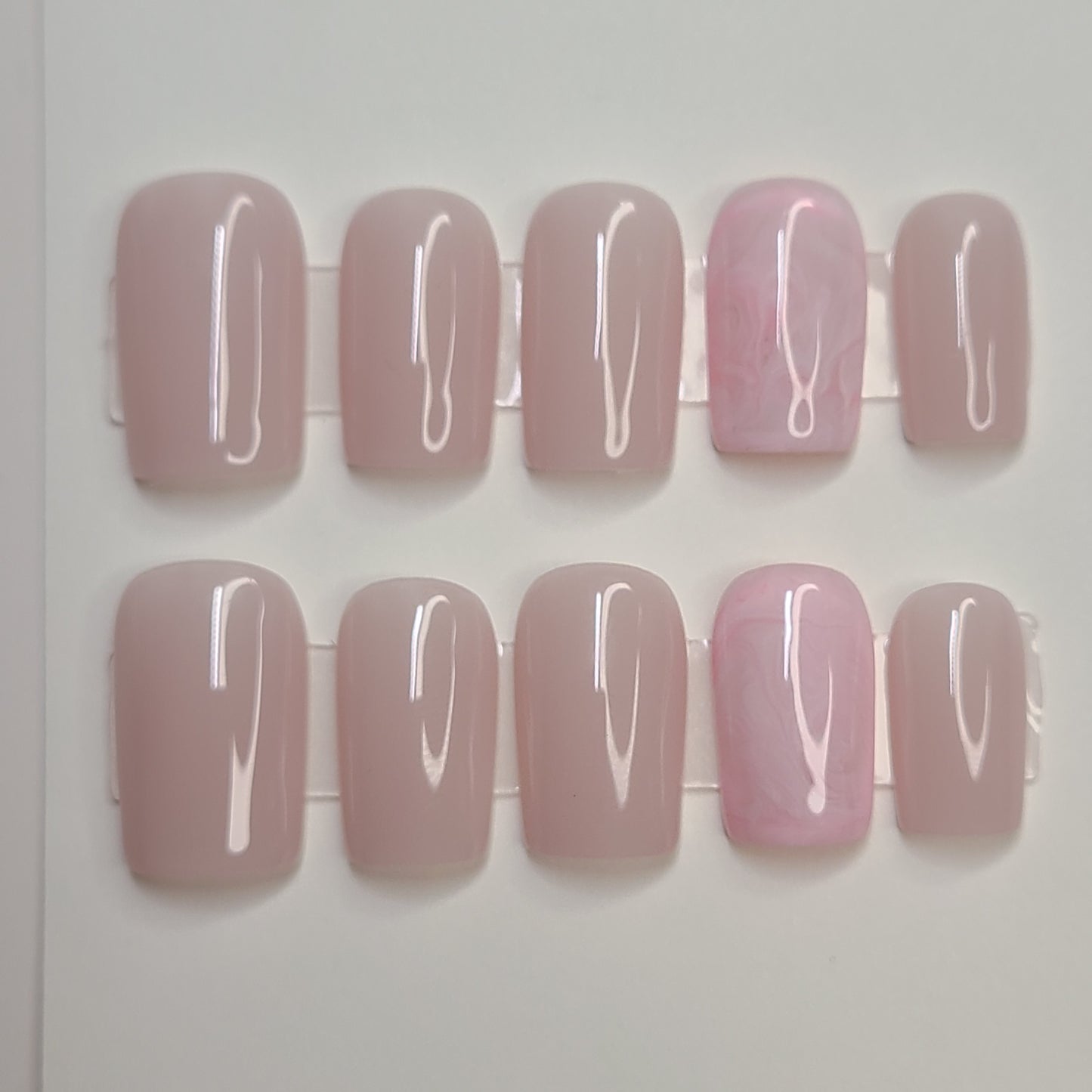 Pink Veil Marble Short Square Press-On Nails