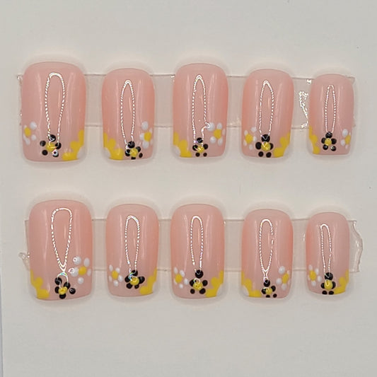 Floral Pop Tips Short Square Press-On Nails