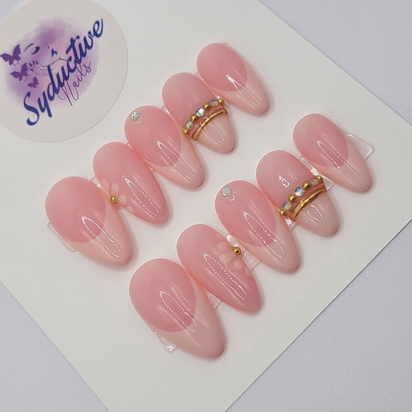 Golden Bloom Medium Almond Press-On Nails